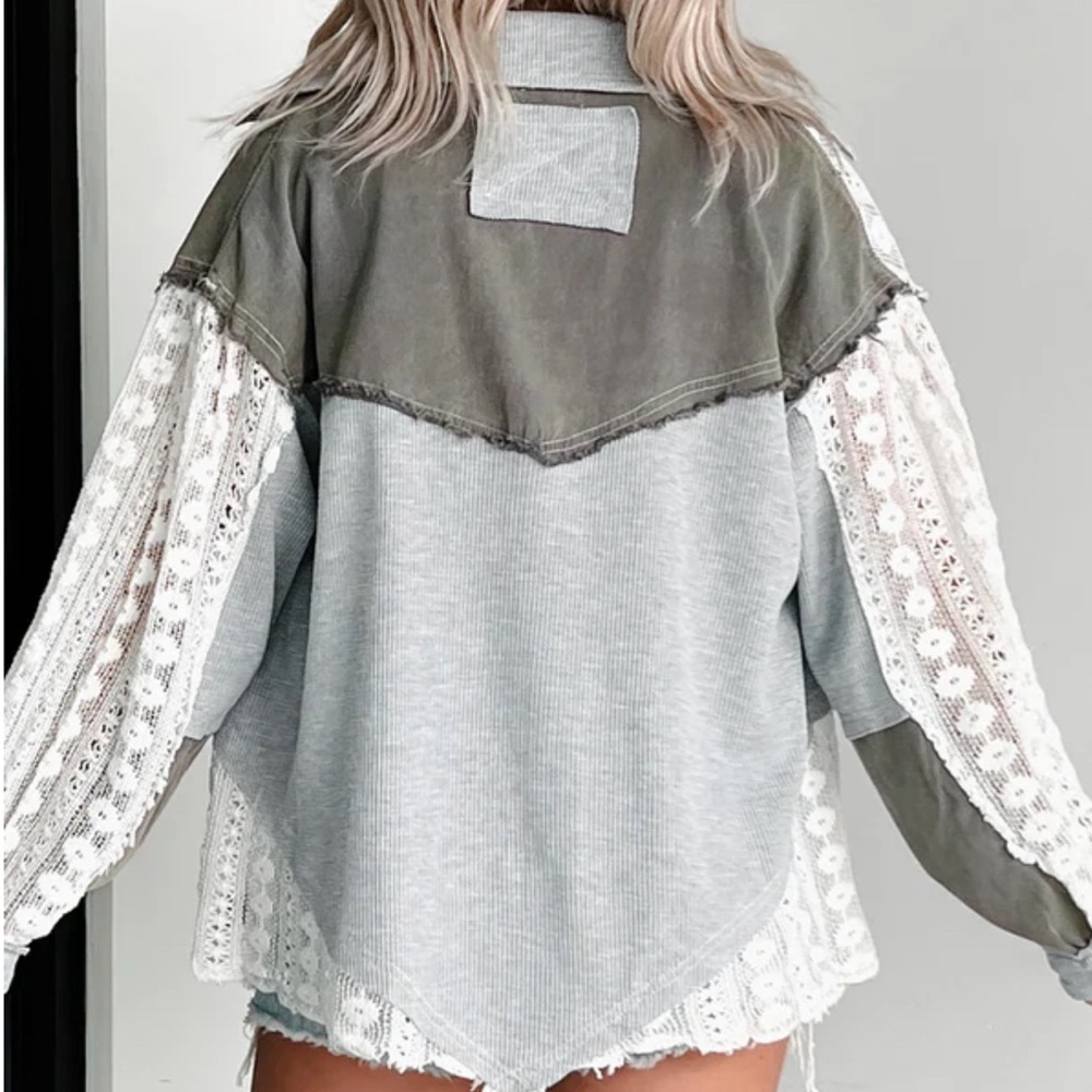 SOLD OUT: POL Lace Crochet button down shirt. - Picture 4 of 4